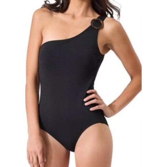 Tommy Bahama sz 4 Swimsuit Black Pearl One Shoulder One Piece Classic Minimalist - Picture 1 of 6